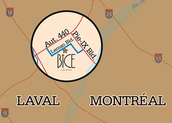 Map showing Bice Cuisine location in Laval, Quebec